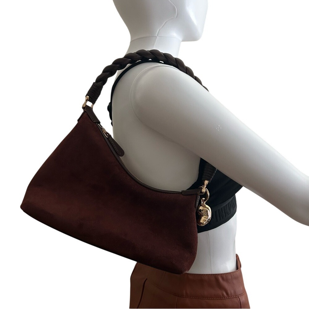 Aupen Nirvana Suede shoulder bag in chocolate